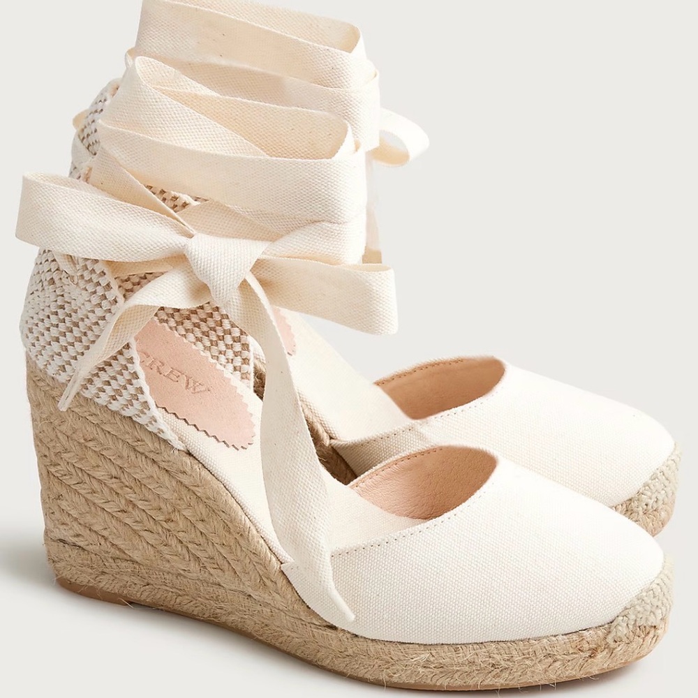 JCrew Made-in-Spain lace-up high-heel espadrilles